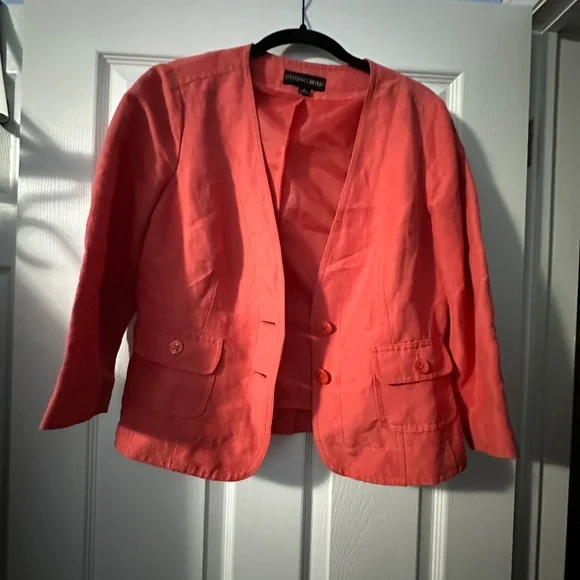 Kasper & Company Coral Cropped Blazer Jacket Size 6 Linen Blend - Picture 3 of 4